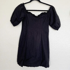 Lovers+Friends black puff sleeve  linen mini dress